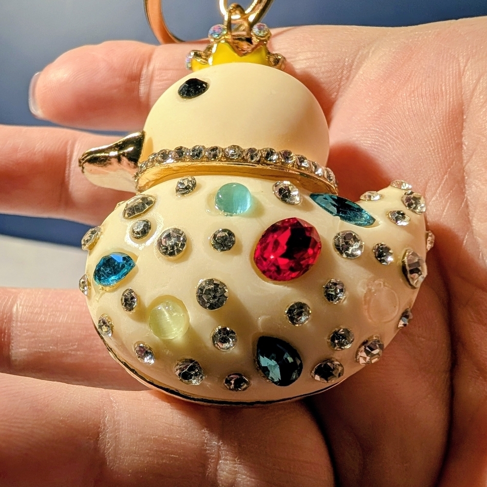 Jeweled "Rubber Ducky" Keychain with Crown Pastel Yellow - Picture 7 of 7
